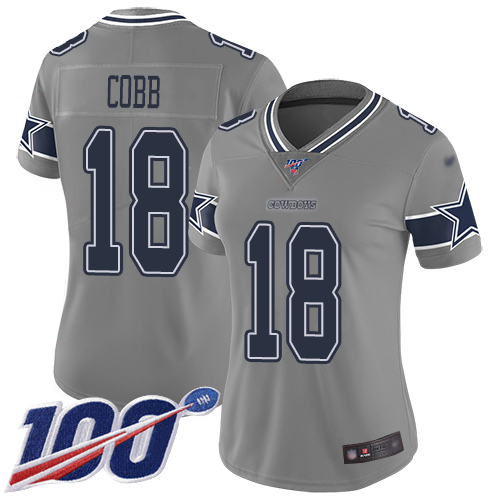 Nike Cowboys #18 Randall Cobb Gray Women's Stitched NFL Limited Inverted Legend 100th Season Jersey