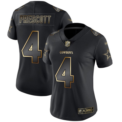 Nike Cowboys #4 Dak Prescott Black/Gold Women's Stitched NFL Vapor Untouchable Limited Jersey