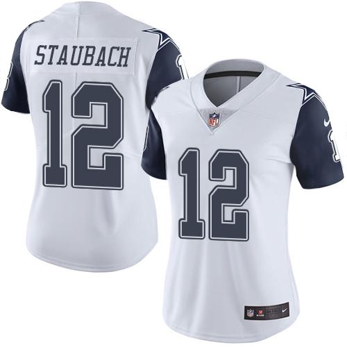 Nike Cowboys #12 Roger Staubach White Women's Stitched NFL Limited Rush Jersey
