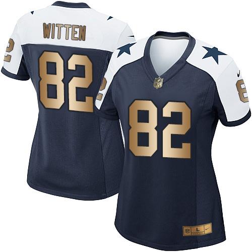 Nike Cowboys #82 Jason Witten Navy Blue Thanksgiving Throwback Women's Stitched NFL Elite Gold Jersey