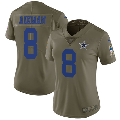Nike Cowboys #8 Troy Aikman Olive Women's Stitched NFL Limited 2017 Salute to Service Jersey
