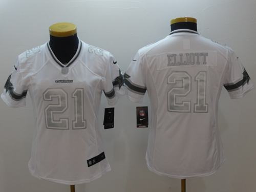 Nike Cowboys #21 Ezekiel Elliott White Women's Stitched NFL Limited Platinum Jersey