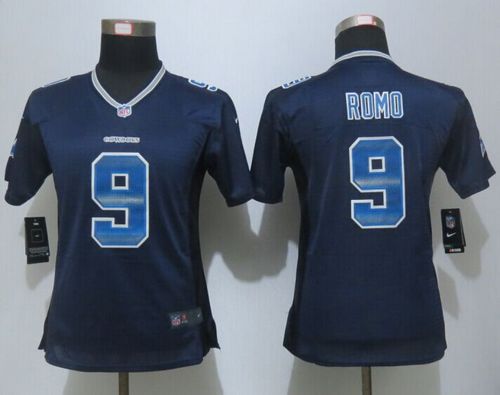 Nike Cowboys #9 Tony Romo Navy Blue Team Color Women's Stitched NFL Elite Strobe Jersey