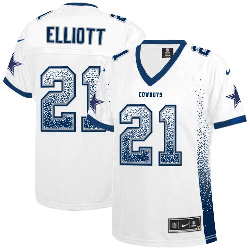 Nike Cowboys #21 Ezekiel Elliott White Women's Stitched NFL Elite Drift Fashion Jersey