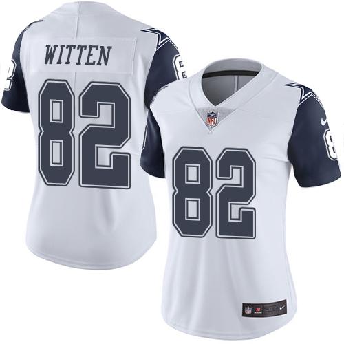 Nike Cowboys #82 Jason Witten White Women's Stitched NFL Limited Rush Jersey