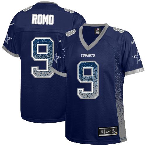 Nike Cowboys #9 Tony Romo Navy Blue Team Color Women's Stitched NFL Elite Drift Fashion Jersey