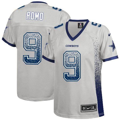 Nike Cowboys #9 Tony Romo Grey Women's Stitched NFL Elite Drift Fashion Jersey