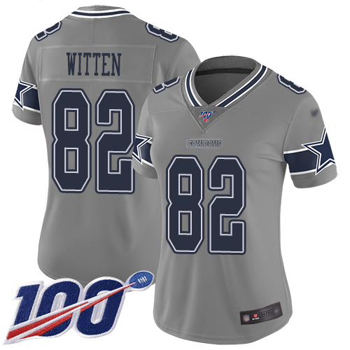 Nike Cowboys #82 Jason Witten Gray Women's Stitched NFL Limited Inverted Legend 100th Season Jersey