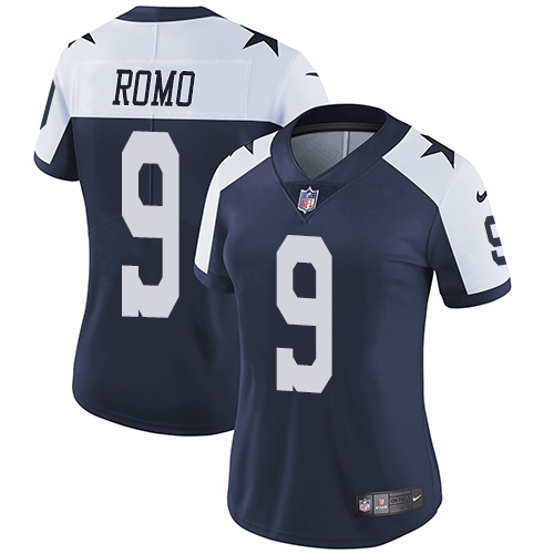 Nike Cowboys #9 Tony Romo Navy Blue Thanksgiving Women's Stitched NFL Vapor Untouchable Limited Throwback Jersey