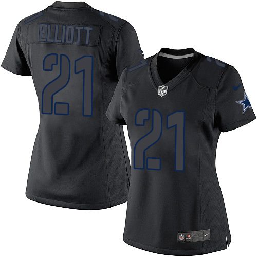 Nike Cowboys #21 Ezekiel Elliott Black Impact Women's Stitched NFL Limited Jersey