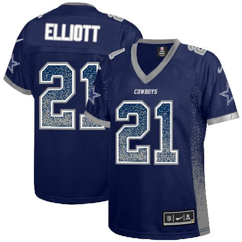 Nike Cowboys #21 Ezekiel Elliott Navy Blue Team Color Women's Stitched NFL Elite Drift Fashion Jersey