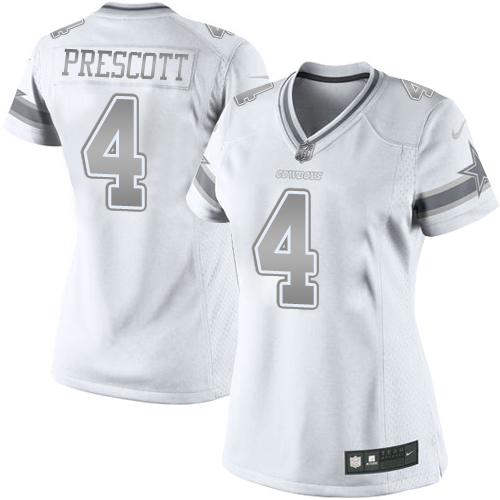 Nike Cowboys #4 Dak Prescott White Women's Stitched NFL Limited Platinum Jersey