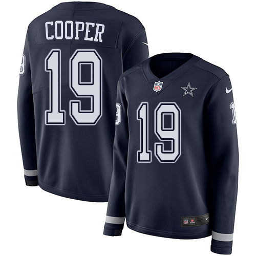 Nike Cowboys #19 Amari Cooper Navy Blue Team Color Women's Stitched NFL Limited Therma Long Sleeve Jersey