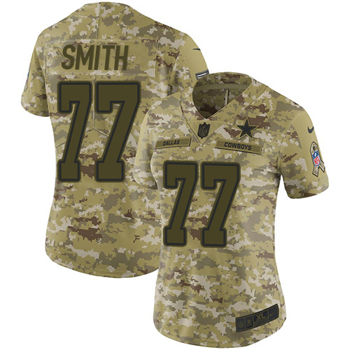Nike Cowboys #77 Tyron Smith Camo Women's Stitched NFL Limited 2018 Salute to Service Jersey