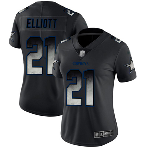 Nike Cowboys #21 Ezekiel Elliott Black Women's Stitched NFL Vapor Untouchable Limited Smoke Fashion Jersey