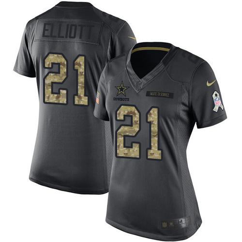 Nike Cowboys #21 Ezekiel Elliott Black Women's Stitched NFL Limited 2016 Salute to Service Jersey