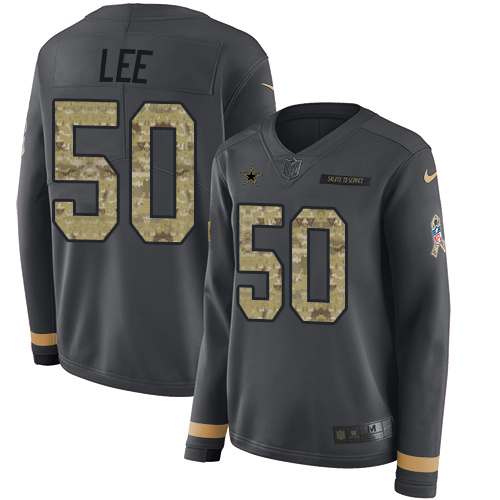 Nike Cowboys #50 Sean Lee Anthracite Salute to Service Women's Stitched NFL Limited Therma Long Sleeve Jersey