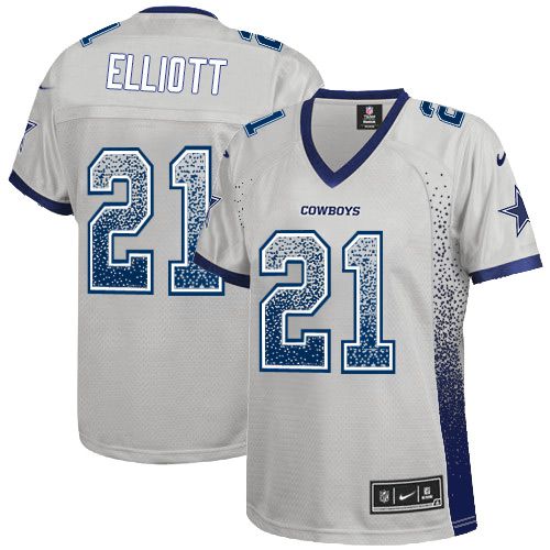 Nike Cowboys #21 Ezekiel Elliott Grey Women's Stitched NFL Elite Drift Fashion Jersey