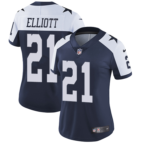 Nike Cowboys #21 Ezekiel Elliott Navy Blue Thanksgiving Women's Stitched NFL Vapor Untouchable Limited Throwback Jersey