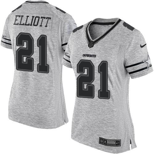 Nike Cowboys #21 Ezekiel Elliott Gray Women's Stitched NFL Limited Gridiron Gray II Jersey