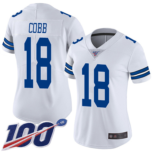 Nike Cowboys #18 Randall Cobb White Women's Stitched NFL 100th Season Vapor Limited Jersey