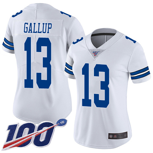 Nike Cowboys #13 Michael Gallup White Women's Stitched NFL 100th Season Vapor Limited Jersey