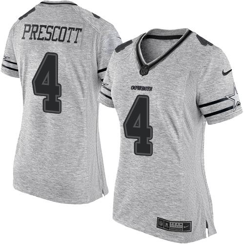 Nike Cowboys #4 Dak Prescott Gray Women's Stitched NFL Limited Gridiron Gray II Jersey