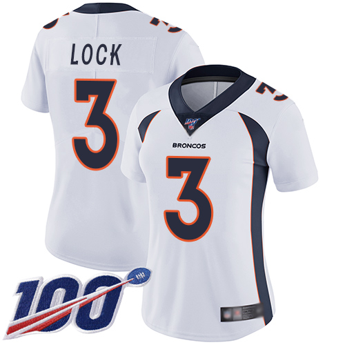 Nike Broncos #3 Drew Lock White Women's Stitched NFL 100th Season Vapor Limited Jersey