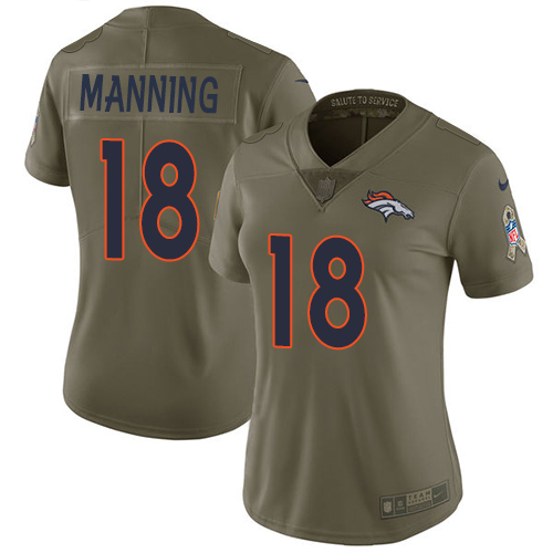 Nike Broncos #18 Peyton Manning Olive Women's Stitched NFL Limited 2017 Salute to Service Jersey