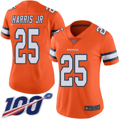Nike Broncos #25 Chris Harris Jr Orange Women's Stitched NFL Limited Rush 100th Season Jersey
