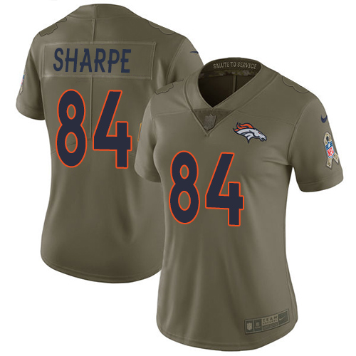 Nike Broncos #84 Shannon Sharpe Olive Women's Stitched NFL Limited 2017 Salute to Service Jersey