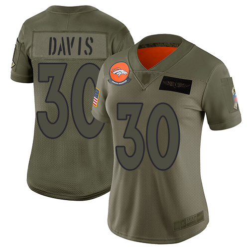 Nike Broncos #30 Terrell Davis Camo Women's Stitched NFL Limited 2019 Salute to Service Jersey
