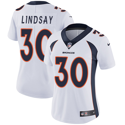 Nike Broncos #30 Phillip Lindsay White Women's Stitched NFL Vapor Untouchable Limited Jersey
