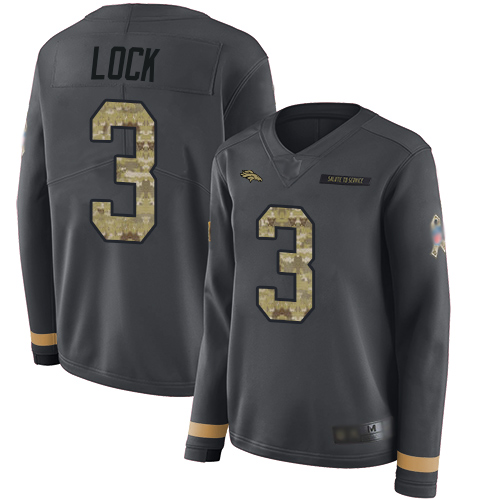 Nike Broncos #3 Drew Lock Anthracite Salute to Service Women's Stitched NFL Limited Therma Long Sleeve Jersey