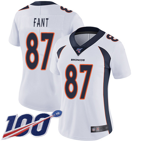 Nike Broncos #87 Noah Fant White Women's Stitched NFL 100th Season Vapor Limited Jersey