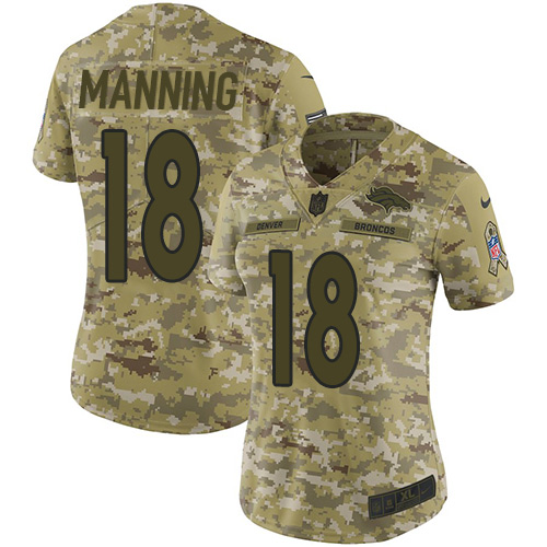 Nike Broncos #18 Peyton Manning Camo Women's Stitched NFL Limited 2018 Salute to Service Jersey