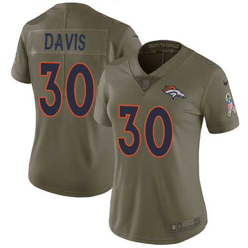 Nike Broncos #30 Terrell Davis Olive Women's Stitched NFL Limited 2017 Salute to Service Jersey