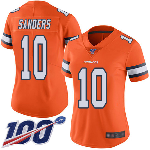 Nike Broncos #10 Emmanuel Sanders Orange Women's Stitched NFL Limited Rush 100th Season Jersey