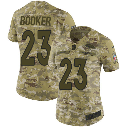 Nike Broncos #23 Devontae Booker Camo Women's Stitched NFL Limited 2018 Salute to Service Jersey
