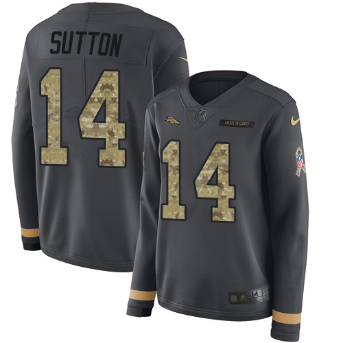 Nike Broncos #14 Courtland Sutton Anthracite Salute to Service Women's Stitched NFL Limited Therma Long Sleeve Jersey