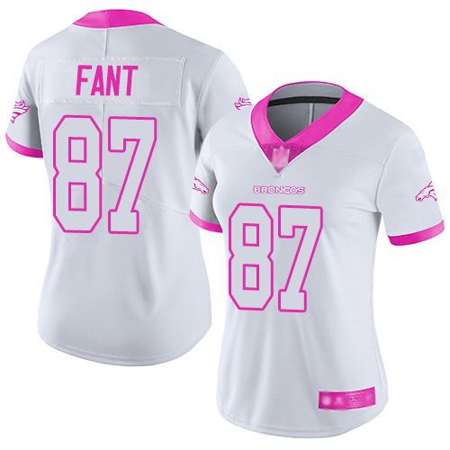 Nike Broncos #87 Noah Fant White/Pink Women's Stitched NFL Limited Rush Fashion Jersey