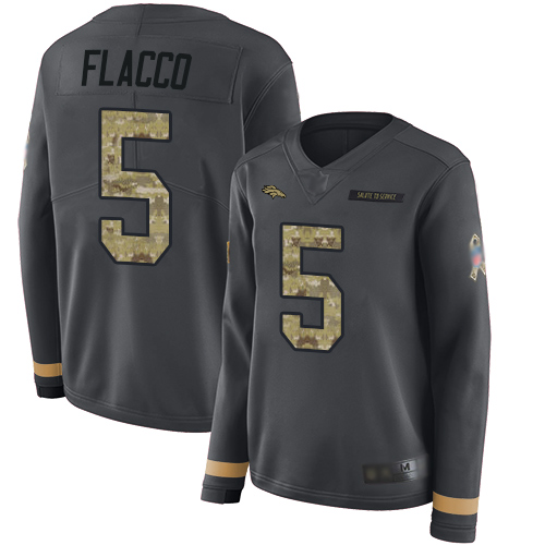 Nike Broncos #5 Joe Flacco Anthracite Salute to Service Women's Stitched NFL Limited Therma Long Sleeve Jersey