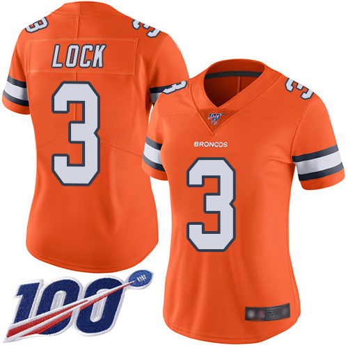 Nike Broncos #3 Drew Lock Orange Women's Stitched NFL Limited Rush 100th Season Jersey