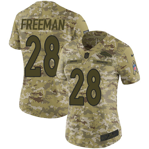 Nike Broncos #28 Royce Freeman Camo Women's Stitched NFL Limited 2018 Salute to Service Jersey