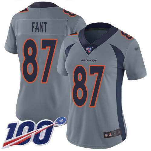 Nike Broncos #87 Noah Fant Gray Women's Stitched NFL Limited Inverted Legend 100th Season Jersey