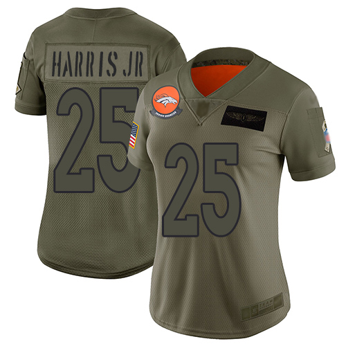 Nike Broncos #25 Chris Harris Jr Camo Women's Stitched NFL Limited 2019 Salute to Service Jersey