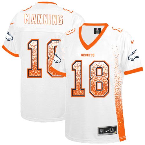 Nike Broncos #18 Peyton Manning White Women's Stitched NFL Elite Drift Fashion Jersey