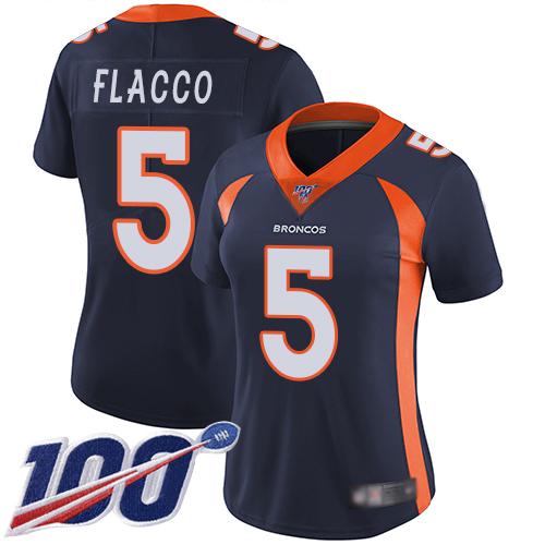 Nike Broncos #5 Joe Flacco Navy Blue Alternate Women's Stitched NFL 100th Season Vapor Limited Jersey