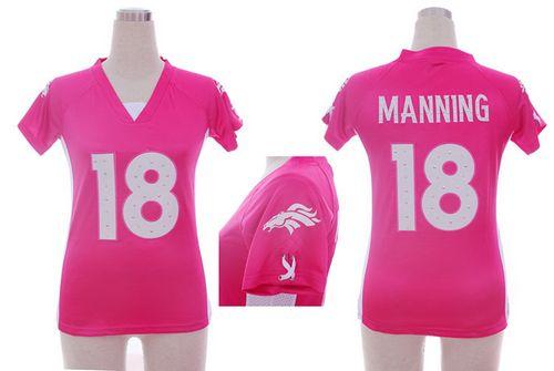 Nike Broncos #18 Peyton Manning Pink Draft Him Name & Number Top Women's Stitched NFL Elite Jersey