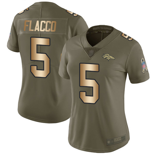 Nike Broncos #5 Joe Flacco Olive/Gold Women's Stitched NFL Limited 2017 Salute to Service Jersey
